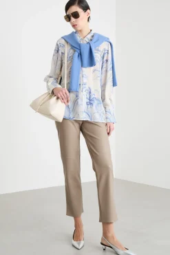 Blusa in crepe de chine - Bianco Azzurro