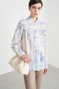 Blusa in crepe de chine - Bianco Azzurro