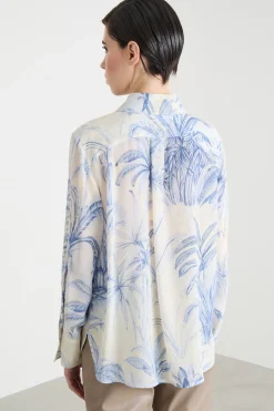 Blusa in crepe de chine - Bianco Azzurro