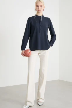 Blusa in crepe de chine - Blu