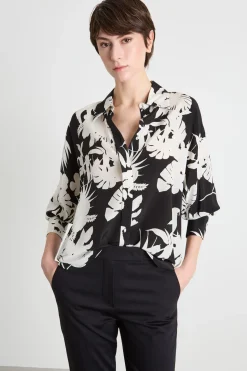 Blusa in crepe de chine fantasia - Nero Bianco