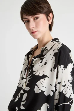 Blusa in crepe de chine fantasia - Nero Bianco