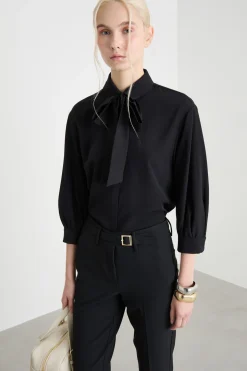 Blusa in crepe de chine - Nero