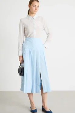 Blusa in crepe de chine stampato - Bianco Azzurro