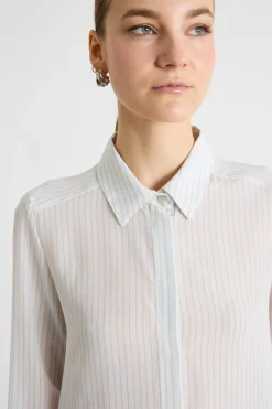 Blusa in crepe de chine stampato - Bianco Azzurro