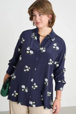 Blusa in crepe de chine stampato - Blu