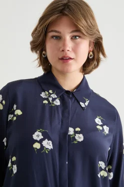 Blusa in crepe de chine stampato - Blu