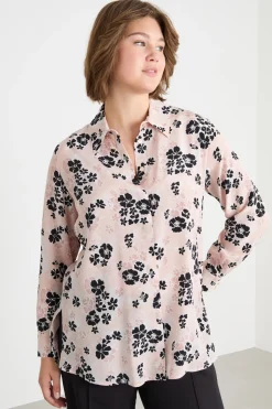 Blusa in crepe de chine stampato - Rosa