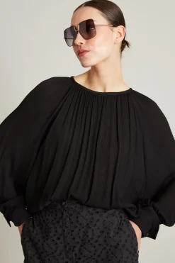 Blusa in creponne di seta - Nero