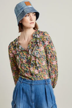 Blusa in creponne stampato - Nero Rosa