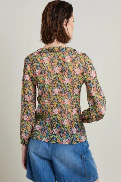 Blusa in creponne stampato - Nero Rosa