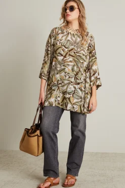 Blusa in crépe a fantasia - Verde