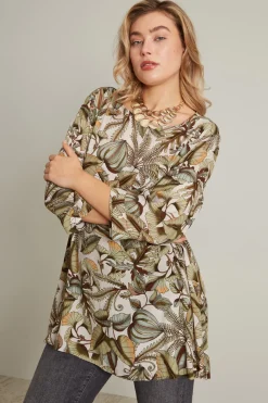 Blusa in crépe a fantasia - Verde