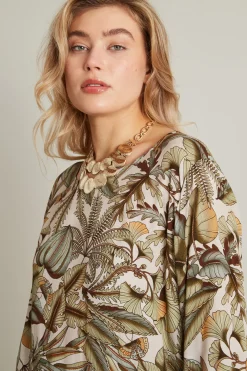 Blusa in crépe a fantasia - Verde