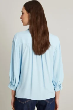 Blusa in crépe con foulard - Celeste