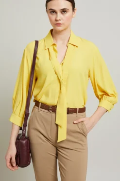 Blusa in crépe con foulard - Giallo Sole