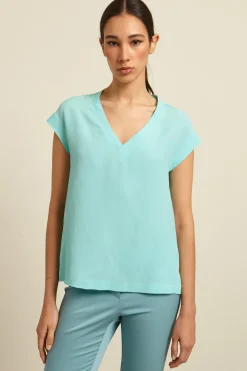 Blusa in crêpe de chine - Turchese