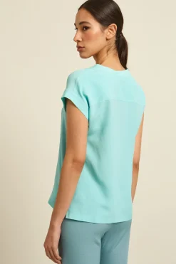 Blusa in crêpe de chine - Turchese