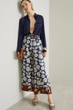 Blusa in crépe di misto seta - Blu