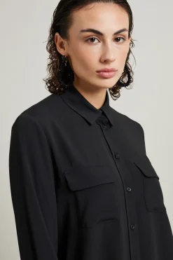 Blusa in crépe di misto seta - Nero