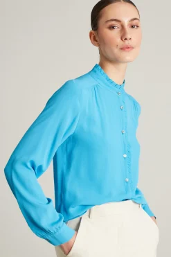 Blusa in crèpe di misto seta - Turchese