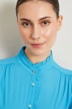Blusa in crèpe di misto seta - Turchese