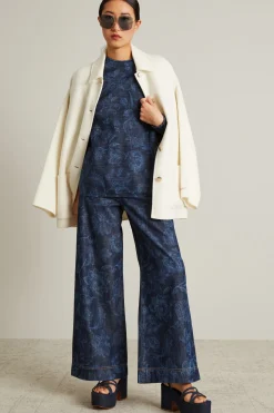 Blusa in denim a fiori - Blu Scuro Denim