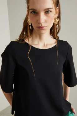 Blusa in enver satin - Nero