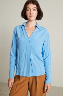 Blusa in fil coupé con piega - Azzurro