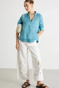 Blusa in garza - Azzurro
