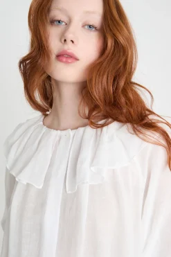 Blusa in garza con volant - Bianco