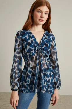 Blusa in georgette - Blu Grigio