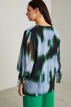 Blusa in georgette chiné - Azzurro Verde Nero