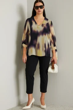 Blusa in georgette chiné - Giallo Viola Beige