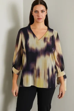 Blusa in georgette chiné - Giallo Viola Beige