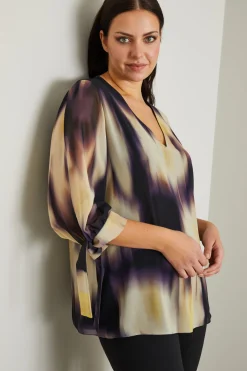 Blusa in georgette chiné - Giallo Viola Beige