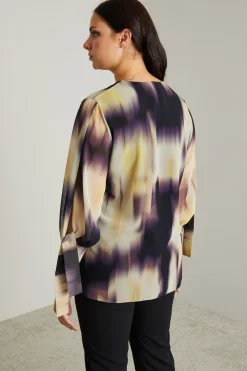 Blusa in georgette chiné - Giallo Viola Beige