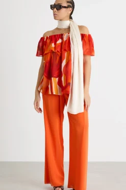 Blusa in georgette con balza - Arancione