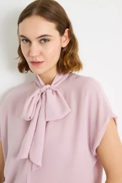Blusa in georgette con collo a foulard - Rosa