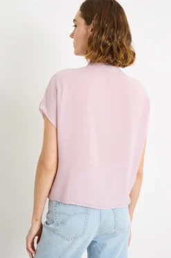 Blusa in georgette con collo a foulard - Rosa