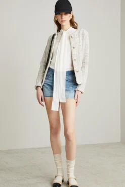 Blusa in georgette con fiocco - Bianco