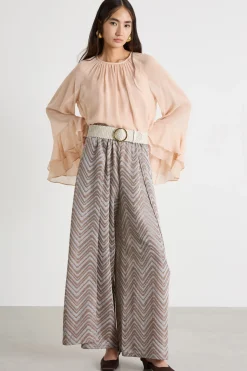 Blusa in georgette con maniche ampie - Beige