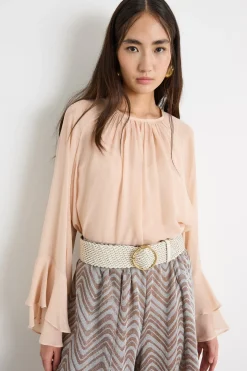 Blusa in georgette con maniche ampie - Beige