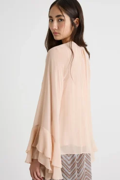 Blusa in georgette con maniche ampie - Beige