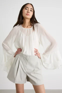 Blusa in georgette con maniche ampie - Bianco