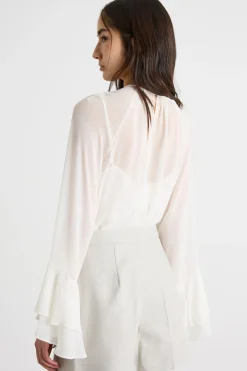 Blusa in georgette con maniche ampie - Bianco