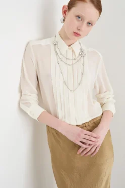 Blusa in georgette con pieghe - Bianco