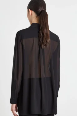 Blusa in georgette con pieghe - Nero