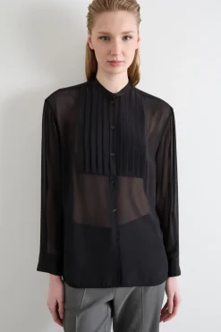 Blusa in georgette e raso - Nero