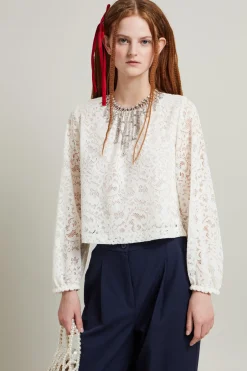 Blusa in jersey pizzo - Bianco
